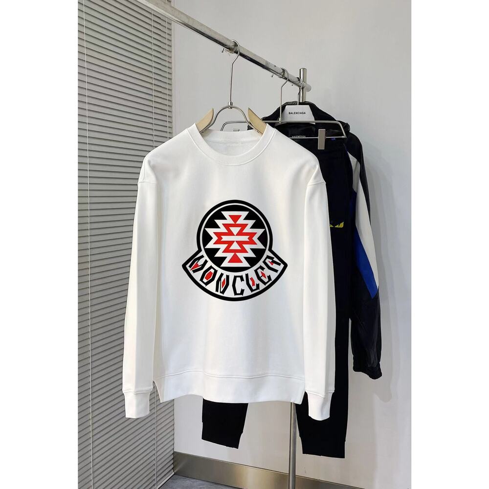 Moncler Men's and Women's Crew Neck White Long Sleeve T-Shirt